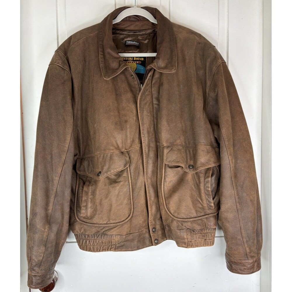 Vtg 90s Wilsons Adventure Bound Brown Leather Bomber Flight Jacket Thinsulate XL